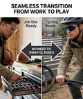 Heavy Duty Photochromic Safety Glasses Featuring Uv400 Polarized Auto Darkening Lenses And Impact Resistant Frames for work and cycling.