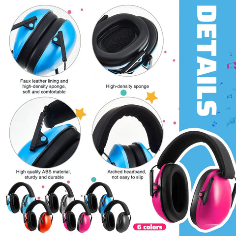 Details of Six Pack Kids Noise Cancelling Earmuffs 27dB Adjustable For Autism Sensory Toddlers And Children Assorted Colors
