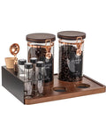 Keep Your Beans Locked Away In This Coffee Canister Set With Two Sealed Glass Jars With One Way Degassing Valves And Dark Blocking Lids Includes Four Dosing Tubes Measuring Spoon Funnel And Sturdy Rack For Your Daily Grind Routine.