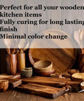 Straight Up Top Shelf Refined Walnut Oil For Wooden Kitchen Items And Cutting Boards 9 Fl Oz, displayed with wooden kitchen items.