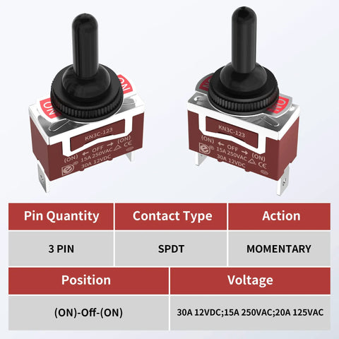 12V 30A 3 Way Waterproof SPDT Toggle Switch ON OFF ON for Marine Boat Winch, Tough As Nails Heavy Duty 12VDC, Durable Electrical Switch, 4 Pack, Waterproof IP67 Marine Grade Switches for Auto Boat Use, 3-pin