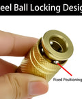 Close-up of Beefy 1/4 Inch NPT Brass Quick Connect Fittings Set for Air Compressors and Pneumatic Tools with steel ball lock