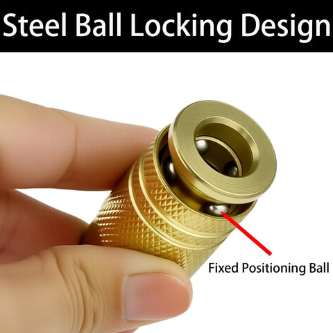 Close-up of Beefy 1/4 Inch NPT Brass Quick Connect Fittings Set for Air Compressors and Pneumatic Tools with steel ball lock