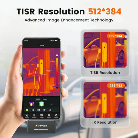 Thermal Camera For Android Smartphones With 512x384 TISR Resolution And 40mK Sensitivity 25Hz Frame Rate Ideal For Home And Automotive Leak Detection Electrical Faults And Temperature Accuracy