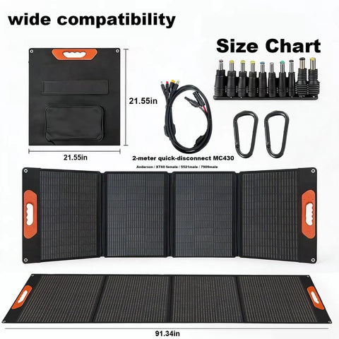 On The Go 200W Foldable Monocrystalline Solar Panel With ETFE Coating 23.5 Percent Efficient Solar Charger and accessories
