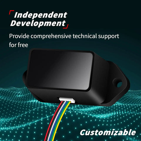 Single Point Lidar Range Finder Sensor 0.3 To 30 Meters, Solid State Proximity Detector with visible wiring, black body