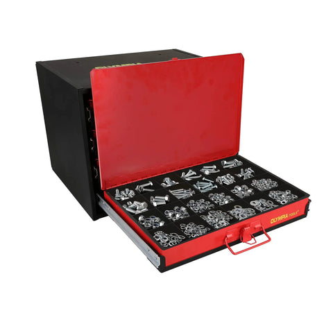 Heavy Duty Four Drawer Hardware Organizer With 2500 Piece Small Parts Kit Steel Cabinet With Removable Inside Trays Black And Red Storage