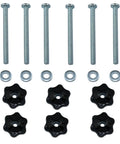 Heavy Duty T Track Knob Kit With Galvanized Screws Quarter Twenty Threads Three Inches Long Black Hex Nuts And Galvanized Flat Washers