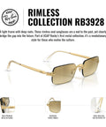 ASAP Rocky RB3928 Slim Rimless Metal Rectangular Sunglasses In Gold And Dark Green 54mm Frames Modern Design