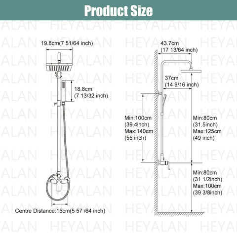 Dimensions of Dope Polished Chrome Exposed Shower System With 8 Inch Square Rainfall Shower Head And Hand Sprayer Wall Mounted