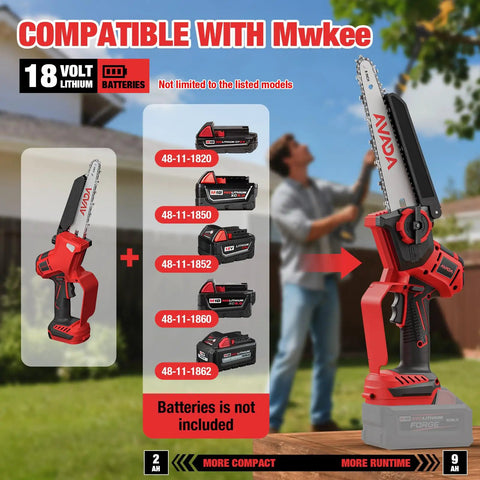 2-In-1 Cordless Pole Saw And Chainsaw, 8-Inch And 6-Inch Heads, 18V M18 Compatible, on display with battery options