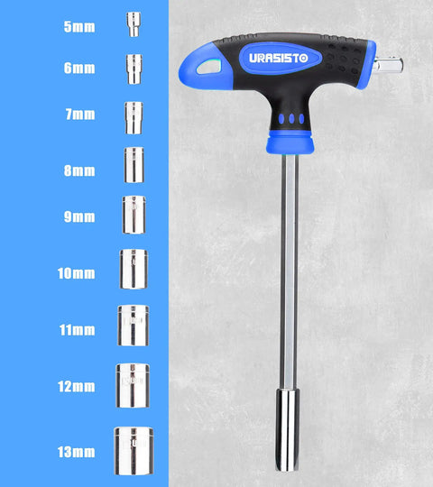 Magnetic T-handle driver with 9 different sockets for 120 Piece Magnetic Screwdriver Set With Sockets Slotted Phillips Hex Torx And Precision Drivers For Home Repair And DIY Projects Built For Everyday Pro Grade Use In The Home Or Garage