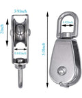 Two Pack M50 Snatch Block Pulley Kit For Kayaks Beefy Heavy Duty 304 Stainless Steel Lifting Swivel Hook Three Eighths To One Half Inch Rope Two Inch Sheave With Eight Hundred Pounds WLL, 2-inch pulley dimensions