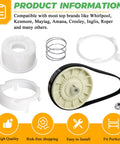 Washer pulley clutch kit and drive belt with white pulley, spring, and clamps for Whirlpool/Kenmore/Maytag washers.