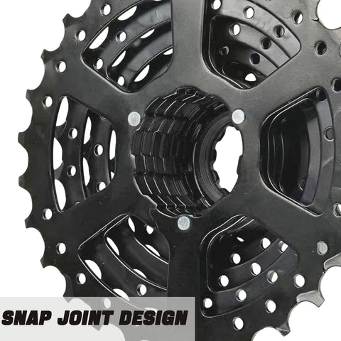 7 Speed Bicycle Cassette 11-28T Fits Mountain Bike Road Bike Folding Bike And Commuter Ride Delivers Crisp Shifting With High Strength Steel Nickel Plated Construction For Long Lasting Durability snap joint design close-up