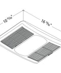 Diagram of Bathroom Exhaust Fan With Light, Heater And Thermostat, Radiance 80 CFM White, showing dimensions and vents