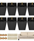 Eight Pack Four Inch Plastic Square Tapered Furniture Legs With M8 T Nuts And Screws for sofas chairs cabinets black durable