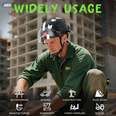 Heavy Duty Vented Safety Helmet With Clear Face Shield, ANSI Compliant Hard Hat For Job Sites, Tough As Nails Ratchet Suspension And Matte Black Finish, Rock Solid Build For Hardworking Crews