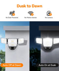 85W LED Flood Lamp Sheds 10000 Lumens Of Real Juice With Four Pivot Heads And Dusk To Dawn Switch illuminating a wall at night.
