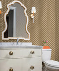 Premium Heavy Duty Neutral Moroccan Vinyl Wallpaper With Authentic Leather Texture Built Tough For Commercial Settings And Dead Easy To Hang Anywhere in a stylish bathroom.