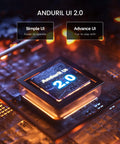 Anduril UI 2.0 interface for Beast Mode Bright 16000 Lumen Rechargeable Flashlight with 6 LED Power, showing Simple and Advance UI options.