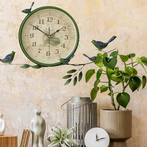 Ultra Quiet Quartz Clock Movement Replacement Kit With Silent Wall Clock Mechanism Hands And Motor Kit Easy Repair Parts displayed in rustic setting with plants and decor.