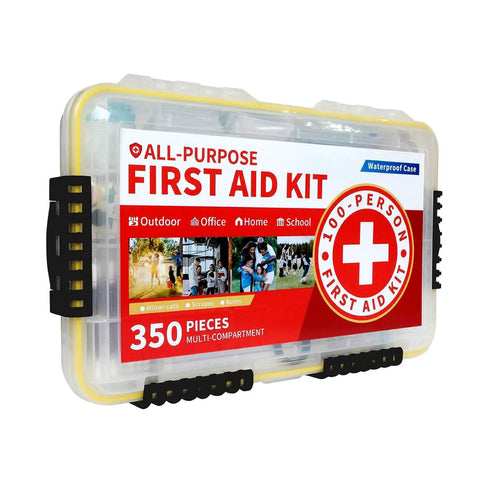 350 Piece All Purpose Emergency First Aid Kit With Waterproof Case for home office boat travel and car use