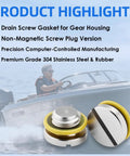 Two Pack Outboard Lower Unit Oil Drain Plug Kit With Vent Plug And Seals For Mercury MerCruiser Bravo Alpha 1 Gen 2 on boat.