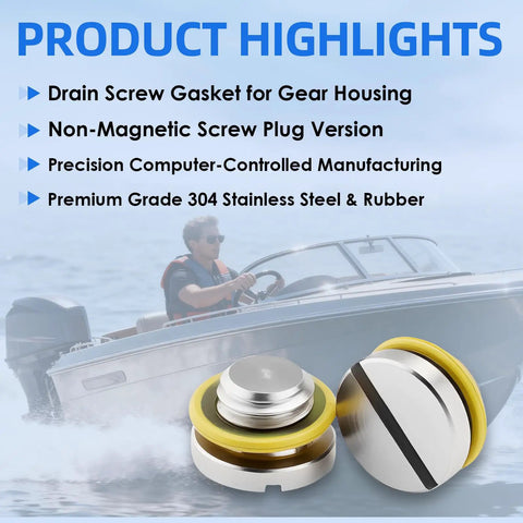 Two Pack Outboard Lower Unit Oil Drain Plug Kit With Vent Plug And Seals For Mercury MerCruiser Bravo Alpha 1 Gen 2 on boat.