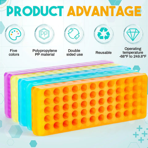10 Pack Multi Color Microcentrifuge Tube Racks, 60 Hole Each, Double Panel Polypropylene Test Holder For 0.5 To 2 Ml Tubes