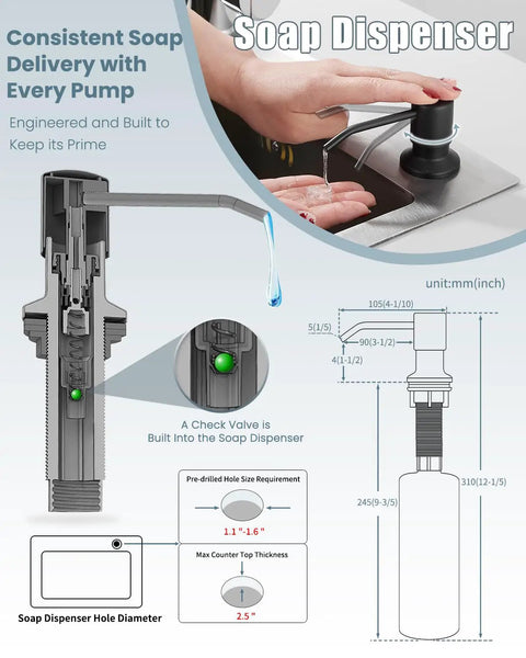 Black Kitchen Faucet With Soap Dispenser And Pull Down Sprayer No Frills Single Handle Stainless Steel diagram