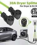 Heavy Duty 30 Amp Nema Y Splitter Adapter With Three Foot Cable gives you dual charging for EV and RV, ideal for home use.