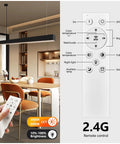 Top Shelf 4 Ft Linear Led Pendant Light With Smooth Remote Control Adjustable 3000K To 6000K Color Temperature Killer Glow For Offices Shops And Home Modern Black Housing in a modern kitchen.