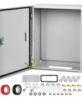 Built Like A Tank Heavy Duty Rugged Steel Junction Box 20X16X8 opened view with accessories for home projects.