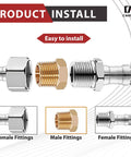 Front view of brass 1/2 in NPT male to 1/4 in NPT female reducing bushing, 1200 PSI, pack of 5