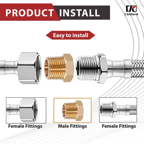 Front view of brass 1/2 in NPT male to 1/4 in NPT female reducing bushing, 1200 PSI, pack of 5