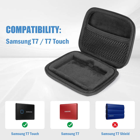Open Tough Hard Carry Case For Samsung T7 And T7 Touch Portable SSDs With Shockproof Exterior And Soft Lined Interior
