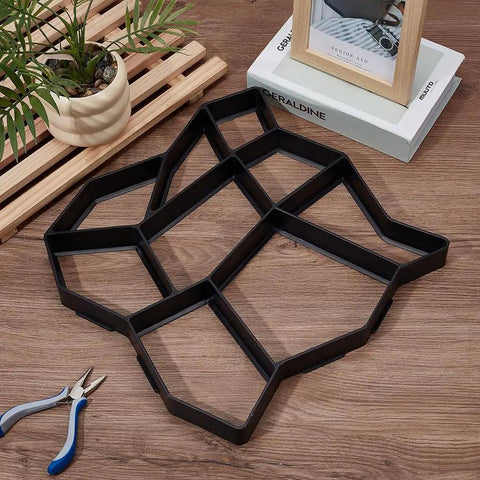 2 Pack Concrete Path Molds For Walkways And Patios 14.17x14.17x1.38 Inch Square Stone Pattern Reusable Forms on wooden table