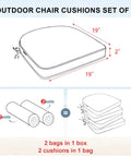 Diagram of All Weather Outdoor Cozy Chair Cushions 19 By 19 By 2 Inches Set Of Four Waterproof Cushions with measurements