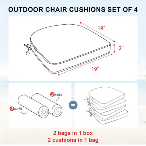 Diagram of All Weather Outdoor Cozy Chair Cushions 19 By 19 By 2 Inches Set Of Four Waterproof Cushions with measurements