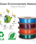 Silk Dual Color PLA Filament Bundle, 1.75mm, 4 Spools Each At 250g shown with green environment graphics