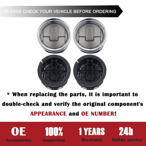 Four-piece set of Ford F-150 dashboard vent louvers; chrome outer rings with grey centers and black inner grilles.