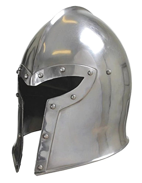 Medieval Barbuta Helmet With Liner for Larp, Cosplay, Halloween and Theatrical Props, fully wearable steel side view
