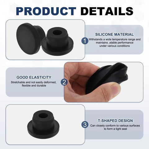 36Pc T Shaped Silicone Plugs Dope Snap In Hole Seals Waterproof Round Rubber Stoppers For 16.5 To 17mm Holes Product Details