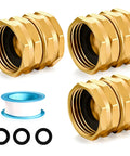 Garden Hose Adapter Set 3/4 Inch Brass GHT Double Female Swivel Connectors, Female To Female Hose Adapters, 3 Pack with Tape