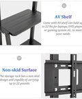 Heavy Duty Rolling TV Cart For 55 To 90 Inch Screens With Lockable Rubber Wheels And Slick Laptop Camera Shelf Built Like A Truck Quick Roll Mobile Stand Design, showing AV shelf for devices.
