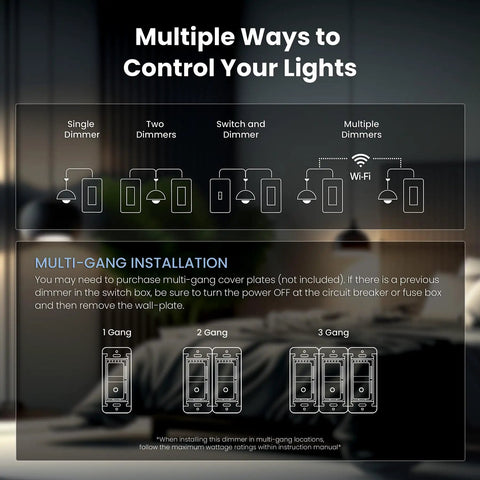 Smart Dimmer Switch With Neutral Wire Required Works With Alexa And Google Assistant 2.4GHz WiFi Replaces Single Pole Or 3 Way Dims