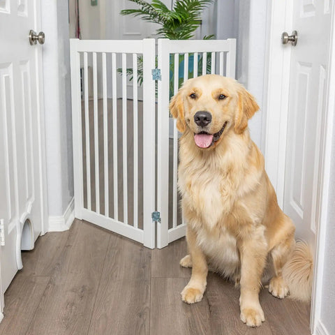 360 Degree Pet Gate Extension For Wider Openings, Converts A 36 Inch Configurable Gate Into A Large Play Pen, No Slip Rubber Pads Protect Floors, Easy Fold Down Storage, White