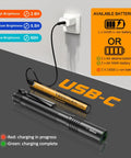 T2A Compact EDC Flashlight 1500 Lumens, Rechargeable AA LED shown with USB-C charging setup and battery options