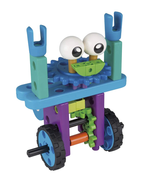 Colorful robot from Robot Engineer STEM Kit for Kids Kid Friendly Build 10 Non Motorized Robots Read Along Storybook Manual.